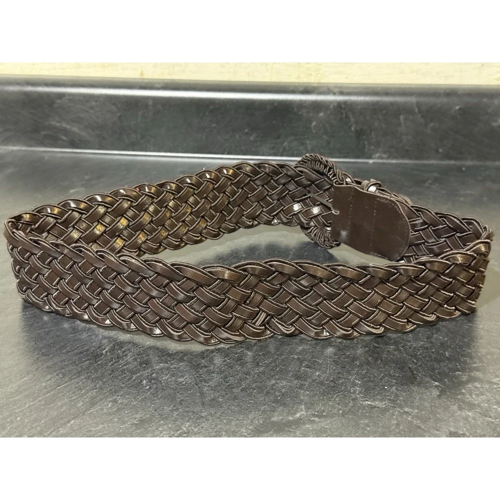 Women's Braided Brown Belt Basketweave Woven Size Medium 35